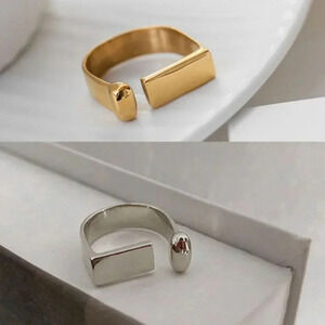 Minimalist 925 Sterling Silver Chunky Bar Ring Geometric Rectangle Ring